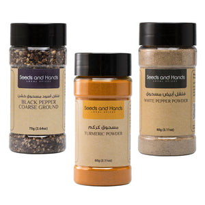 Black Pepper Coarse Ground 75g Turmeric Powder 60g White Pepper Powder 60g